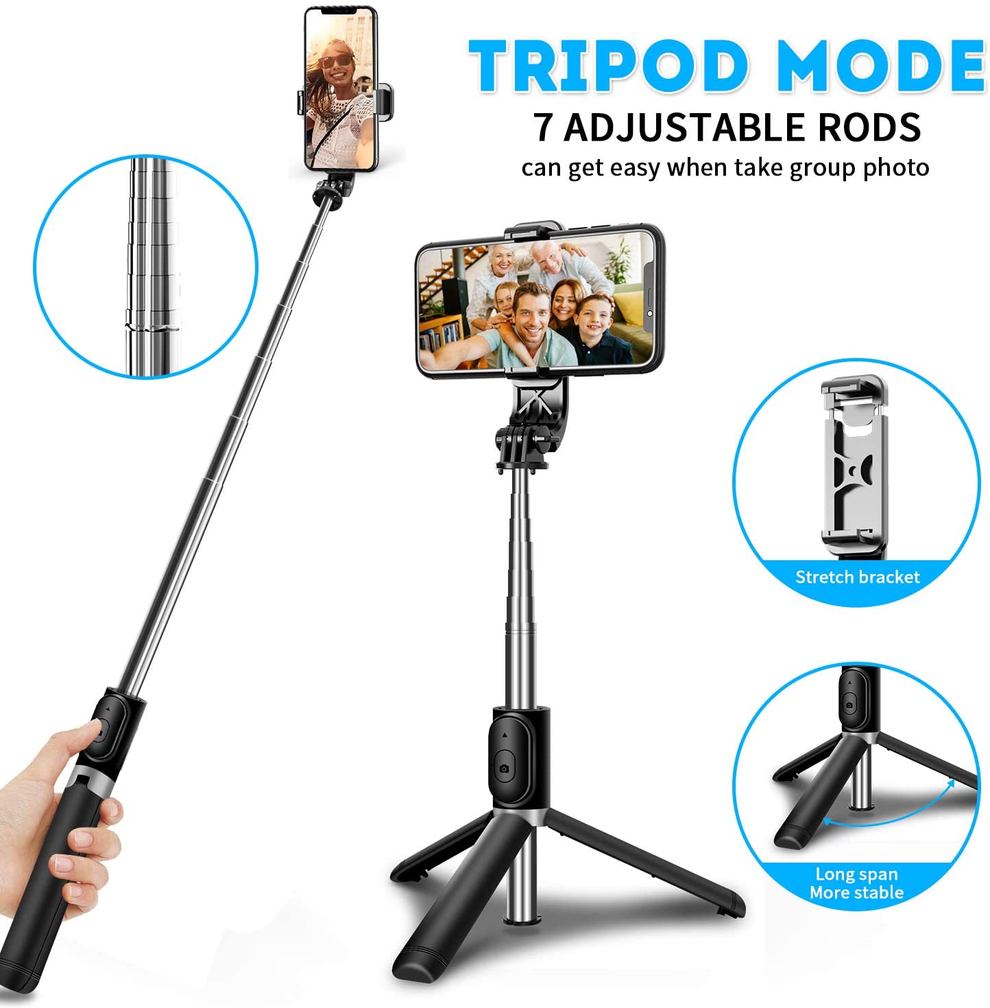 6 IN 1 WIRELESS BLUETOOTH SELFIE STICK