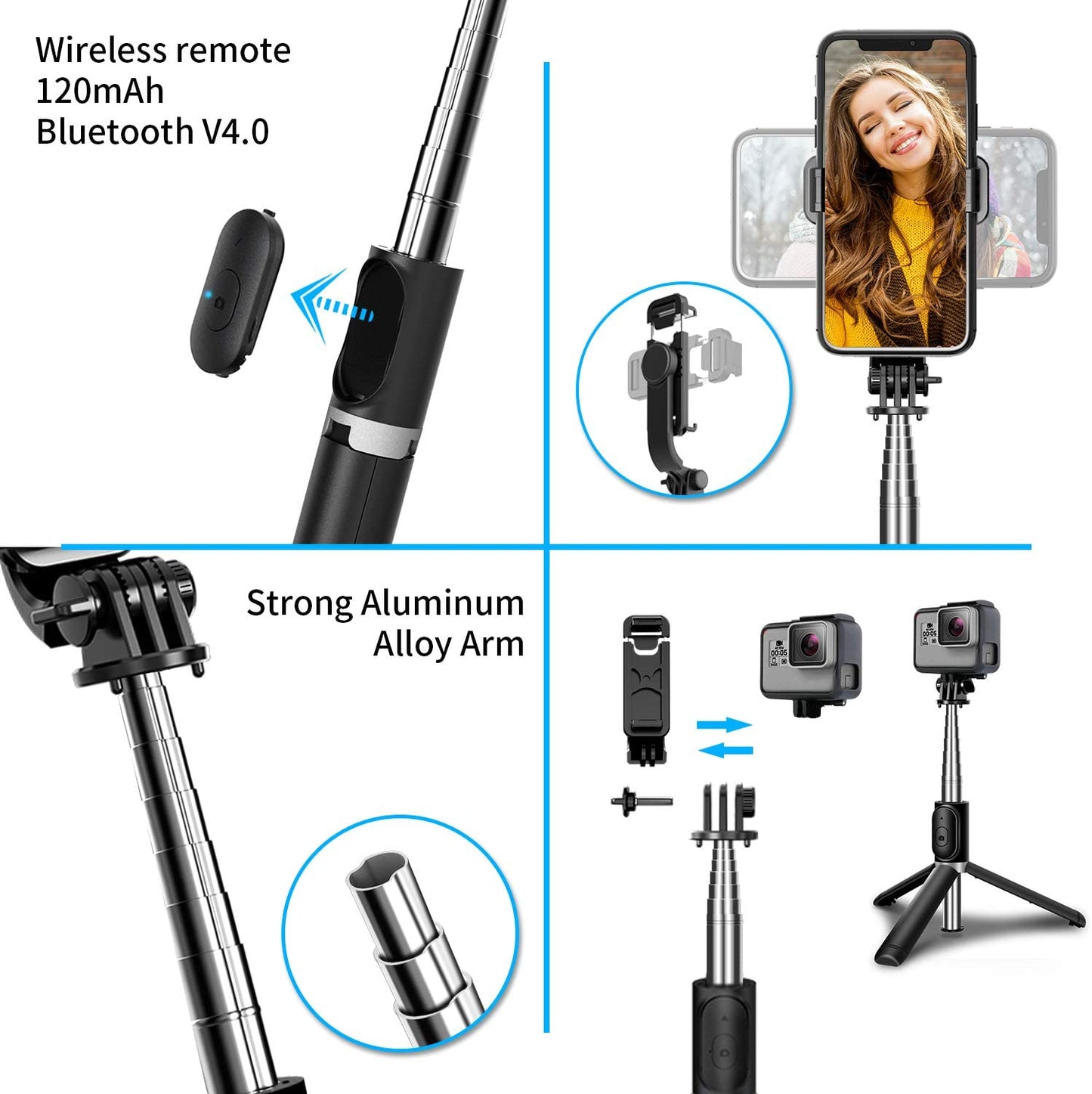 6 IN 1 WIRELESS BLUETOOTH SELFIE STICK
