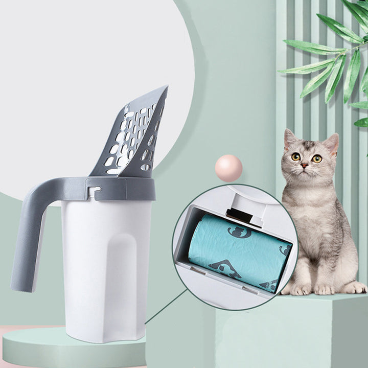 Cat Litter Scoop Integrated Detachable Deep Shovel Holder with Poop Sifting and Litter Bags