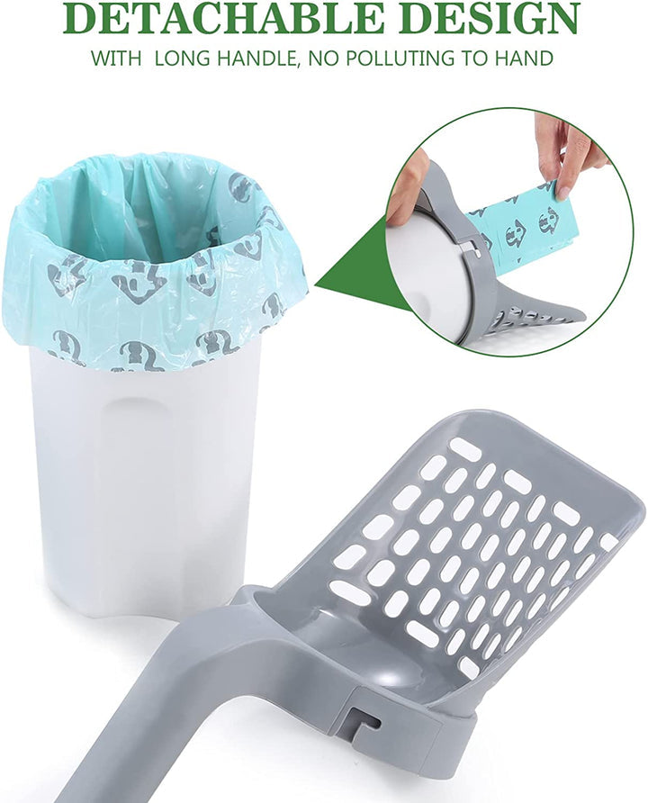 Cat Litter Scoop Integrated Detachable Deep Shovel Holder with Poop Sifting and Litter Bags